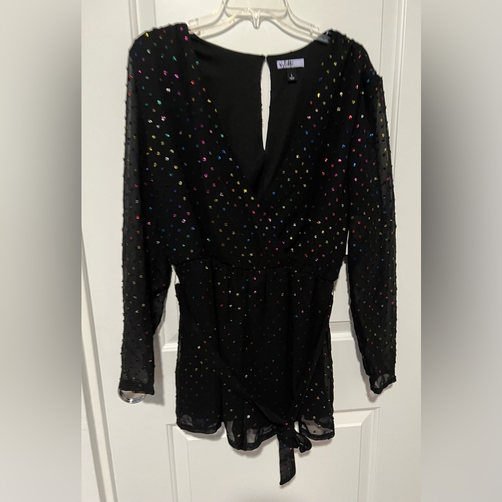 SUPER CUTE ROMPER size L black with rainbow sparkly dots 🥰